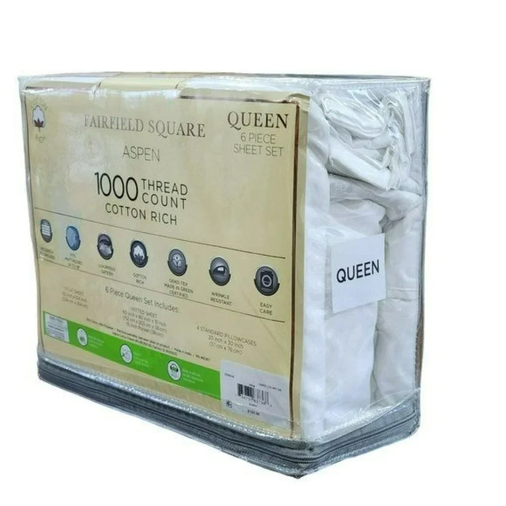 Queen Size 1000 Thread Count Cotton Rich Luxurious Sateen White Sheet Set 6 pcs